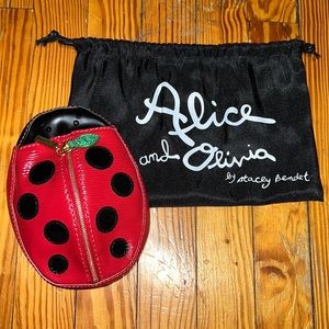 Alice + Olivia Red/Black Epi Leather Lady Bug Pouch